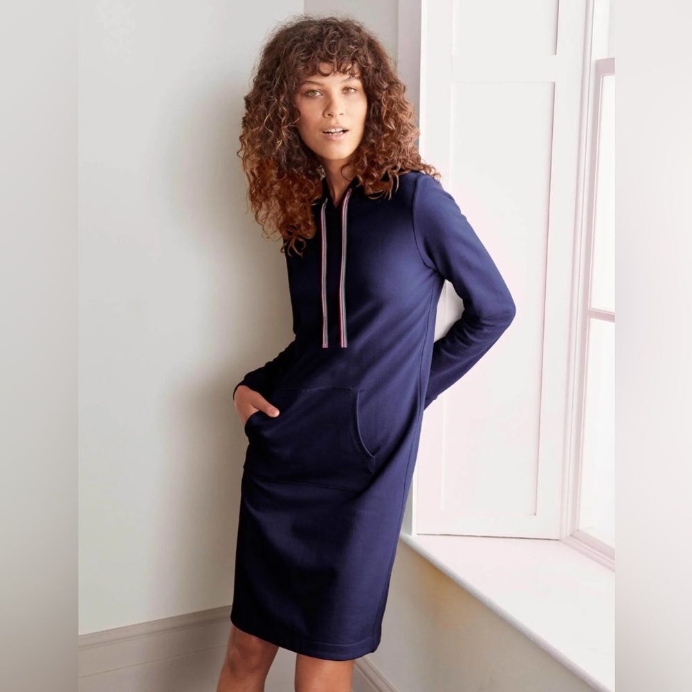 BODEN ORIEL HOODED SWEATSHIRT DRESS IN NAVY SIZE 4 - Picture 1 of 9